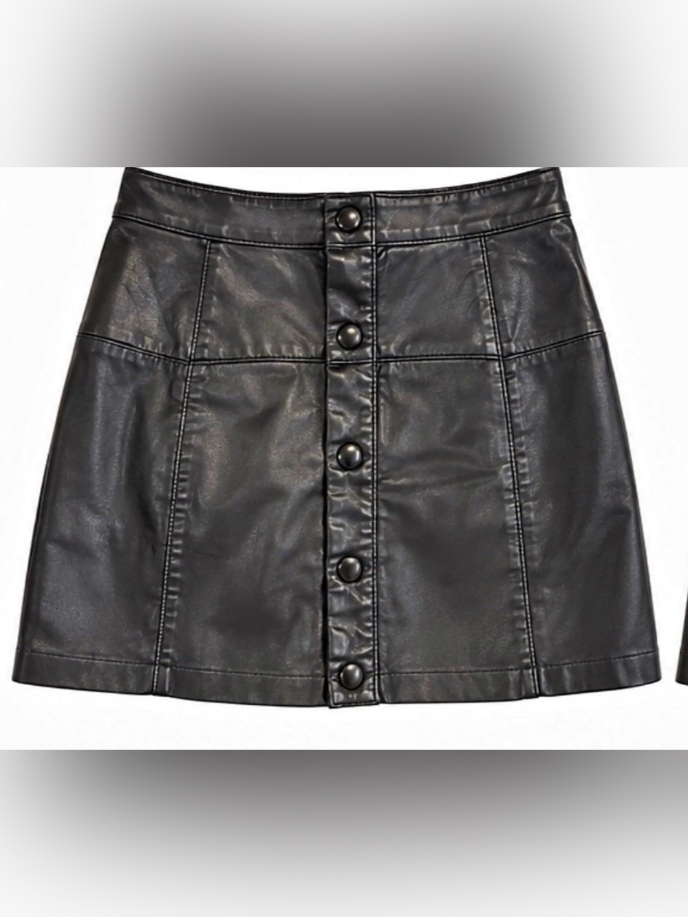 Free People Black Faux Leather Button Front Mini Skirt – Size 10